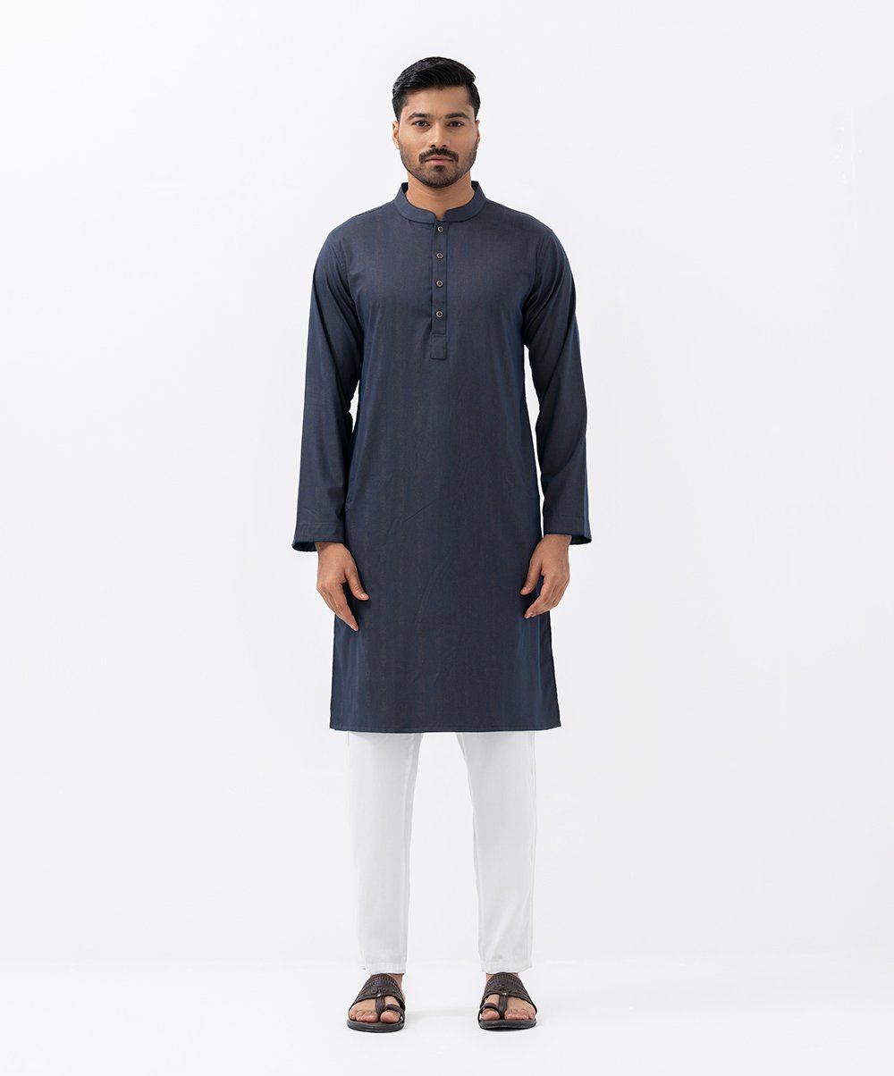 Blue Jacquard Slim Fitted Panjabi (1) Blue Jacquard Slim Fitted Panjabi - Image 1