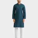 Teal Jacquard Slim Fitted Panjabi